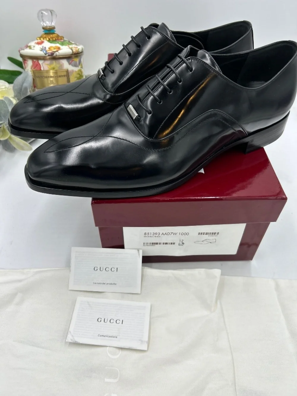 Men’s Gucci Topstitch Leather Lace-Up Oxford Dress Shoes. Size 12 fits 12.5.
